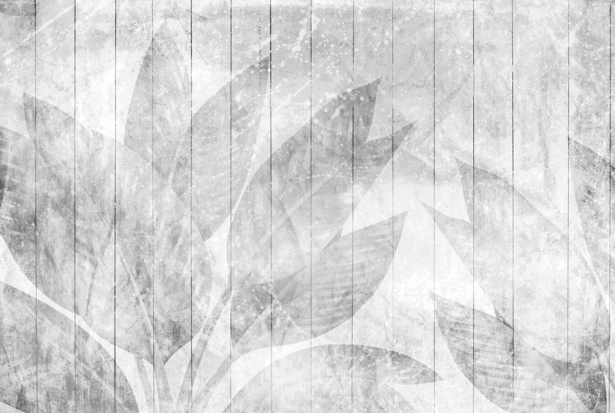 Hojas fondo madera gris