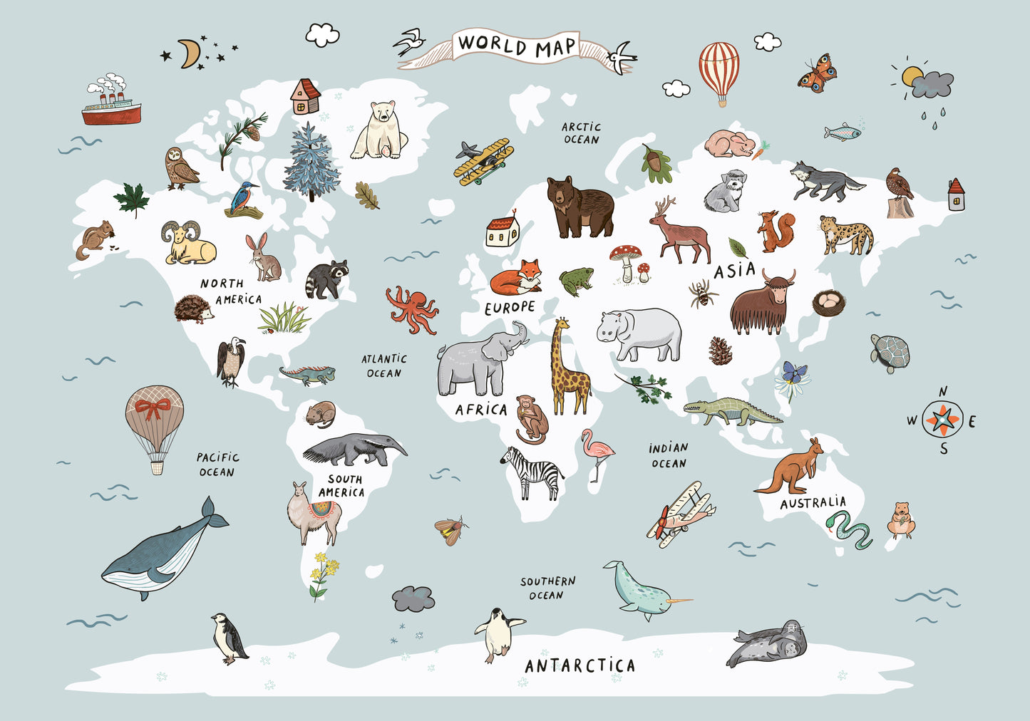 Mapa mundi animal y continente