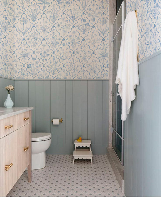 Patrón floral enmarcado celeste