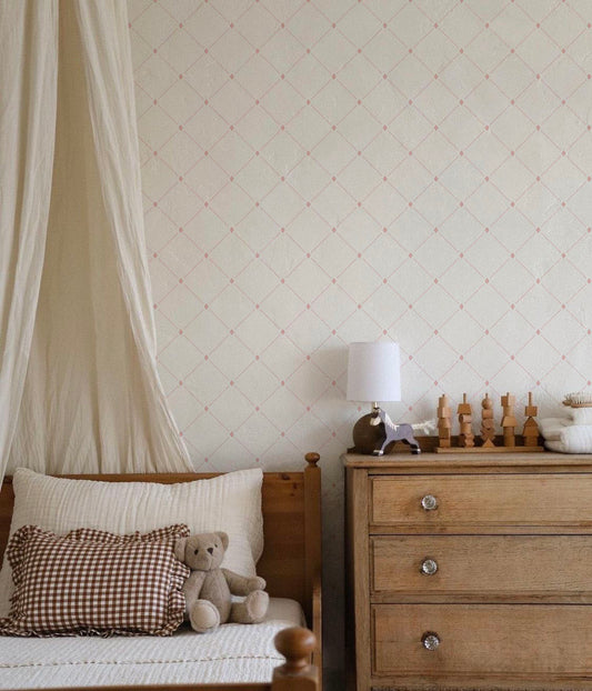 Rombos y puntos rosa