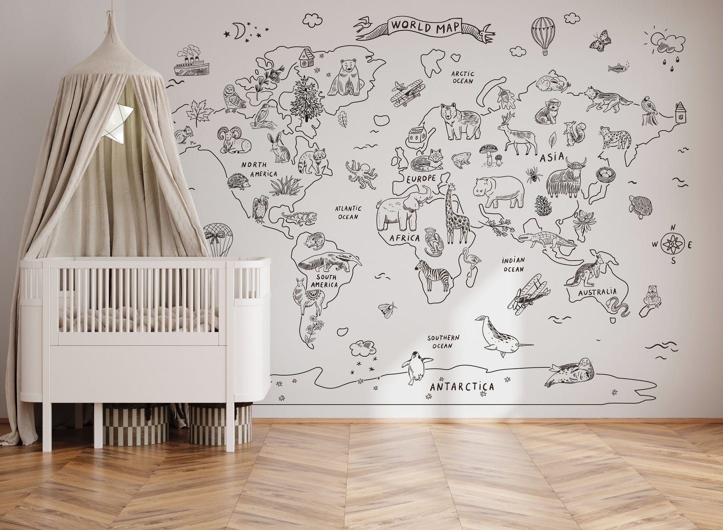 Mapa mundi dibujo B/N