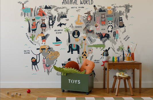 Mapa mundi animales en color