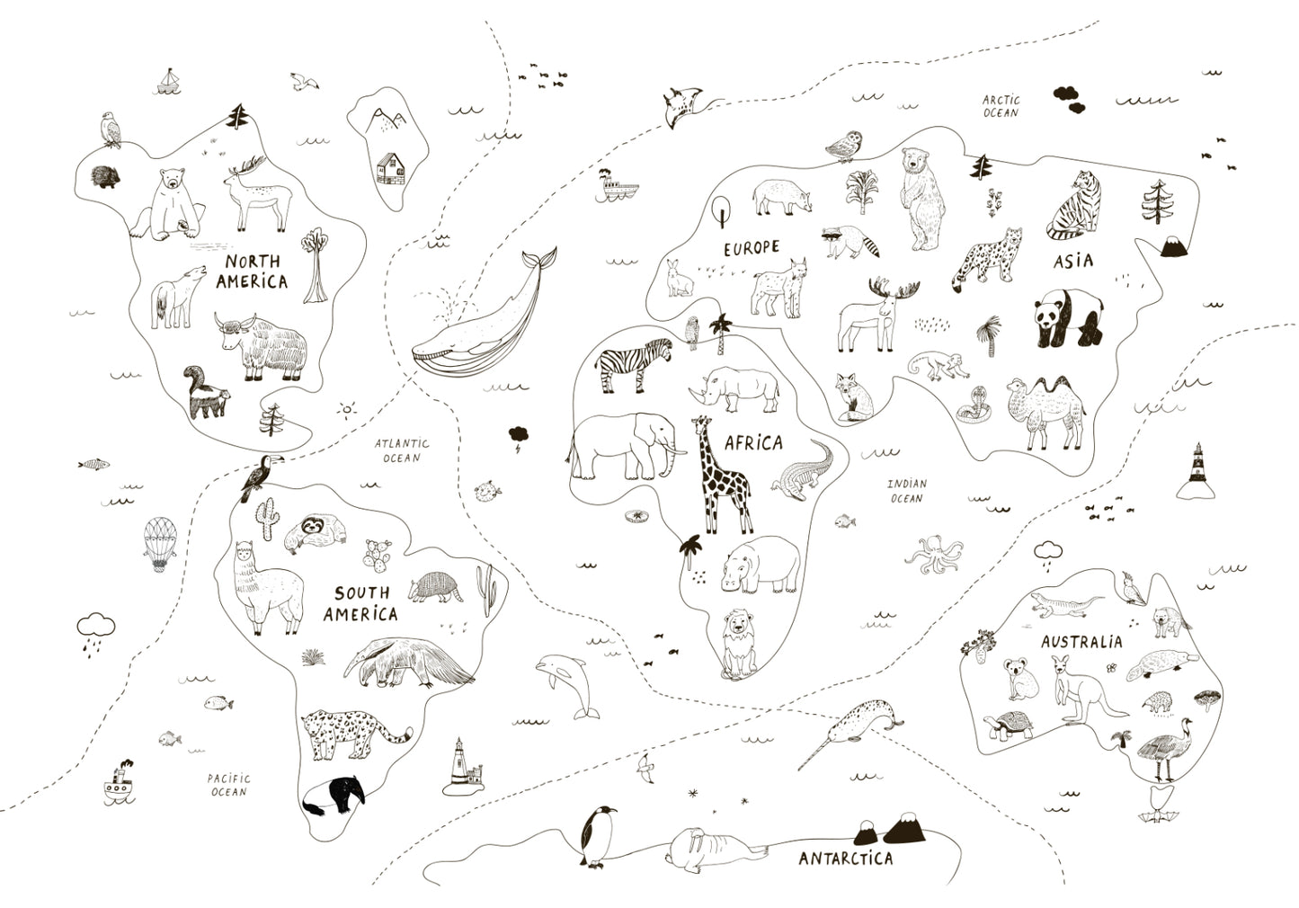 Mapa mundi a trazo B/N