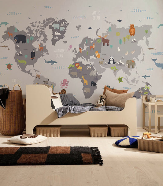 Mapa mundi océanos y animales